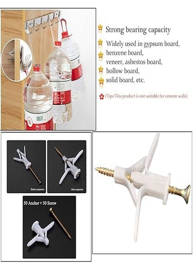 TheMujtaba Toggle Drywall Anchor - Butterfly Nylon Plug 10X32 mm (Color-White) (50) - Image 4